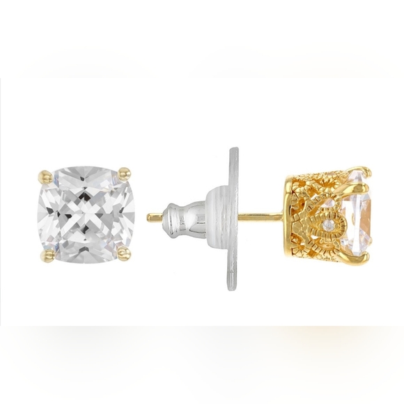 VANNA K LAB CREATED MICRO PAVE ROUND GOLD SOLITAIRE STUD EARRINGS - Picture 2 of 5